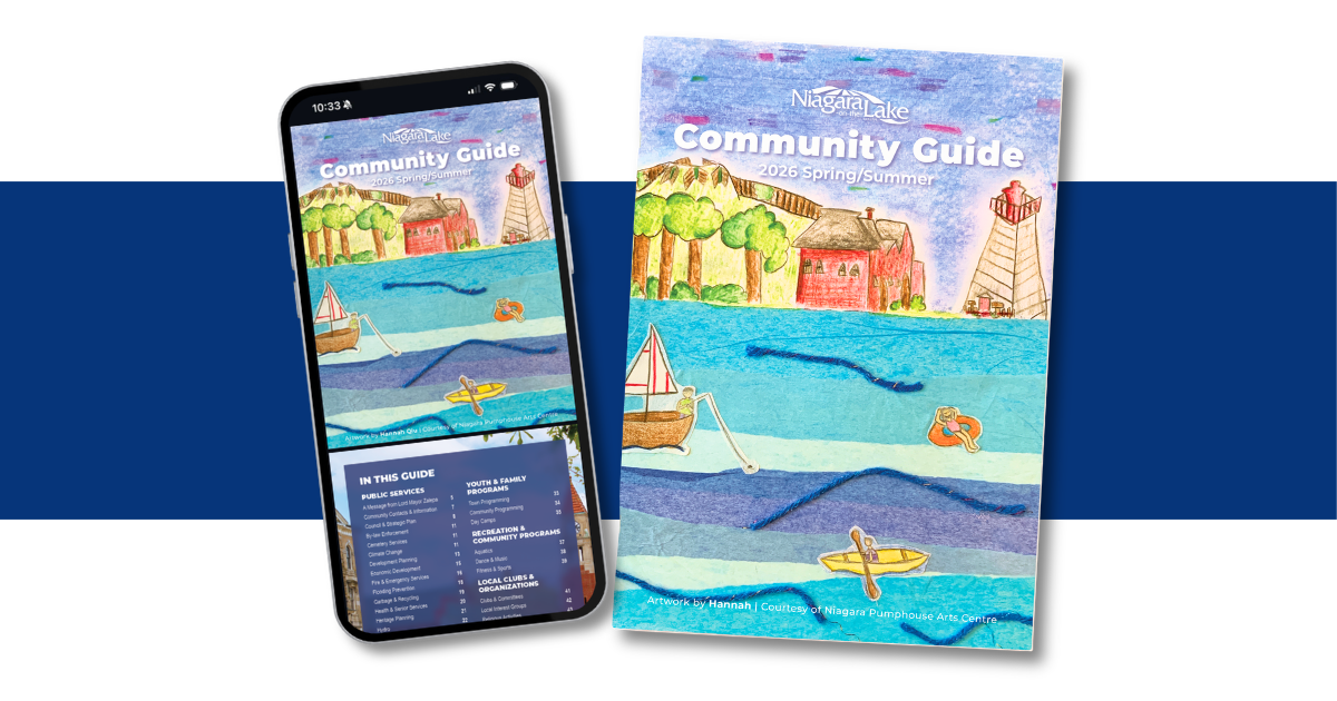 A banner displaying the Town's Community guide. Available online and in print.
