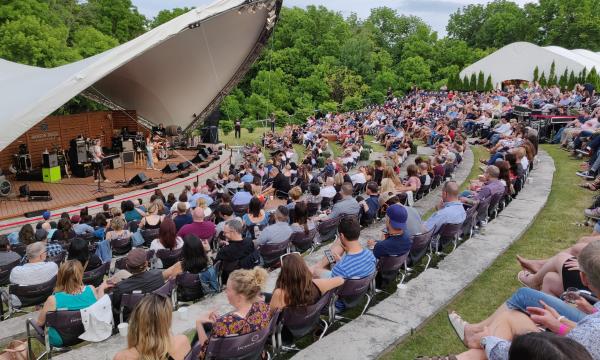People sitting at an outdoor concert