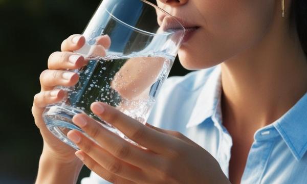 woman drinking a glass of water